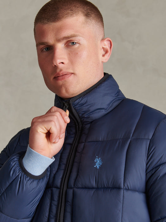 Mens Box Quilt Puffer Jacket Dark Sapphire Navy / Moonlight Blue DHM