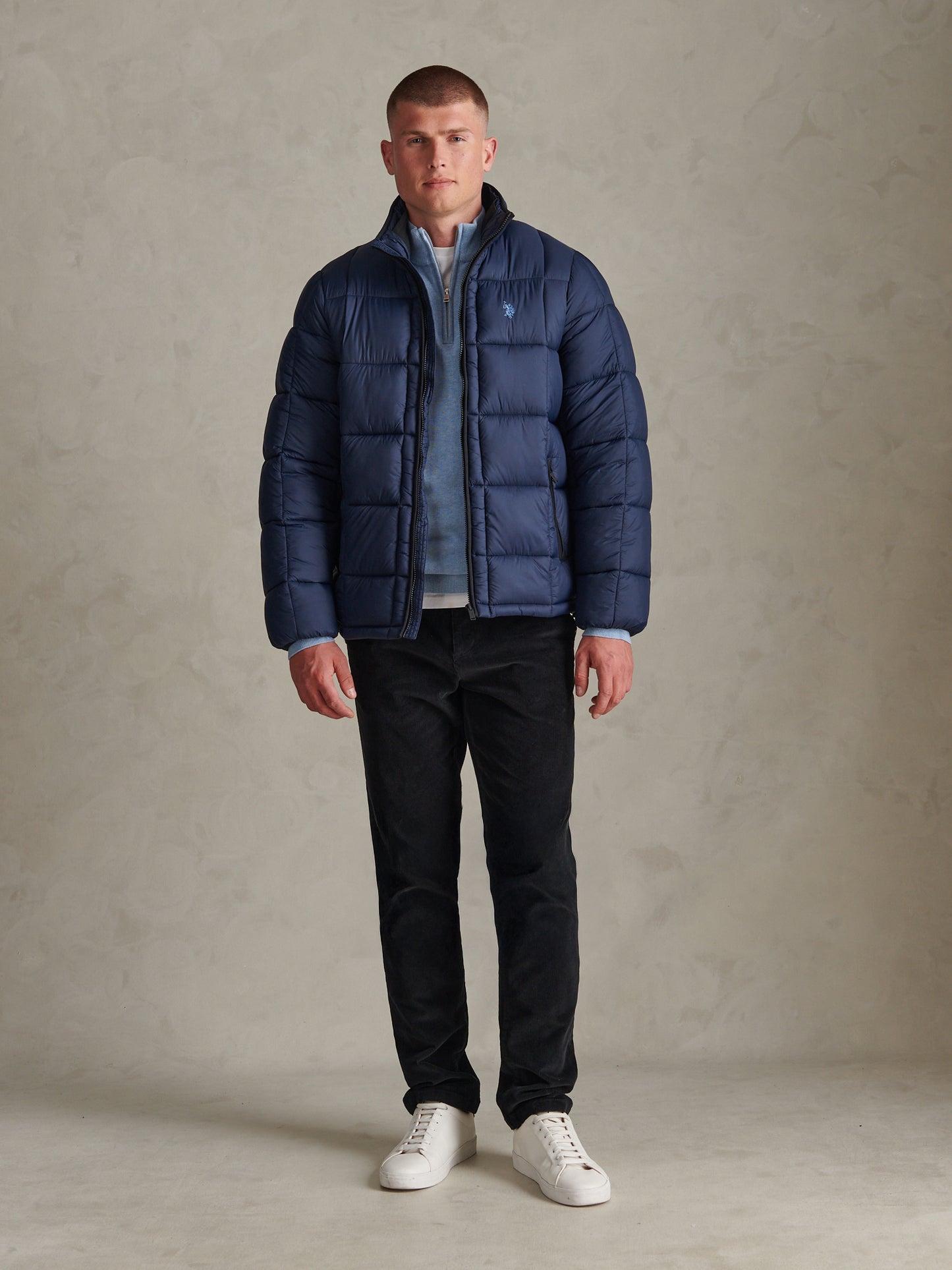 Mens Box Quilt Puffer Jacket Dark Sapphire Navy / Moonlight Blue DHM