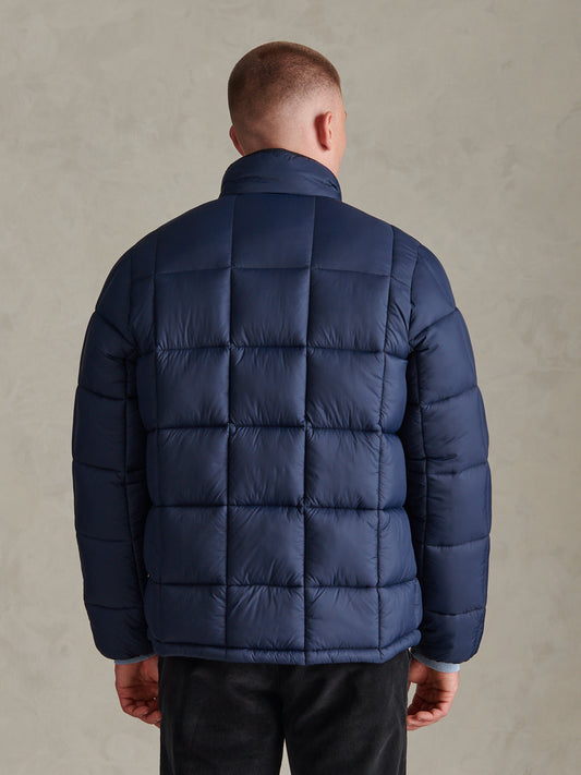 Mens Box Quilt Puffer Jacket Dark Sapphire Navy / Moonlight Blue DHM