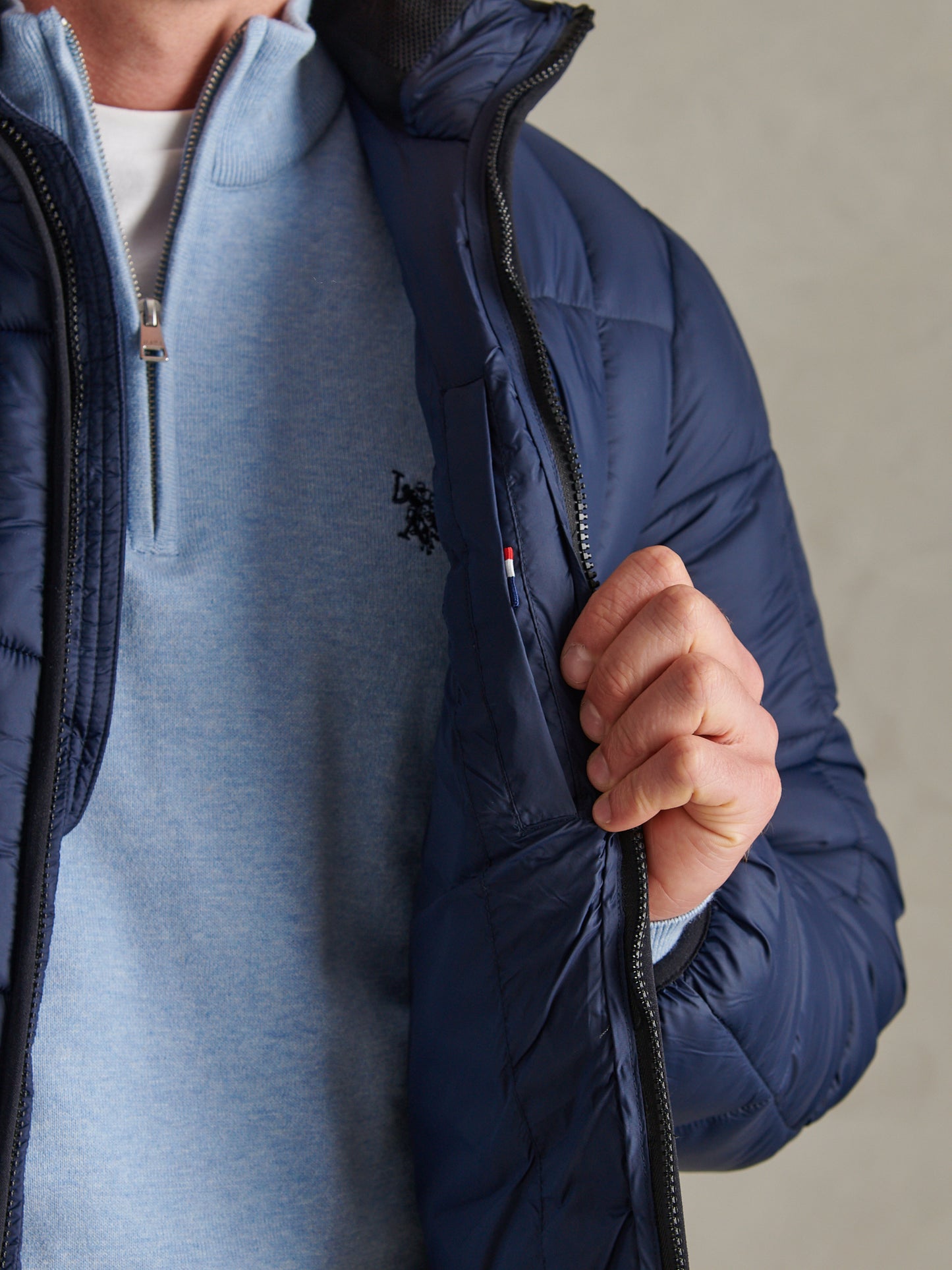 Mens Box Quilt Puffer Jacket Dark Sapphire Navy / Moonlight Blue DHM