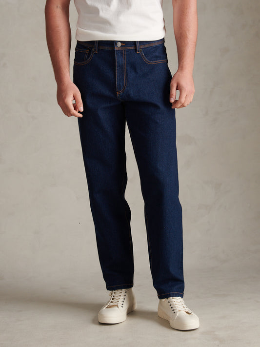 Mens Comfort Stretch Tapered Fit Jeans Rinse Wash