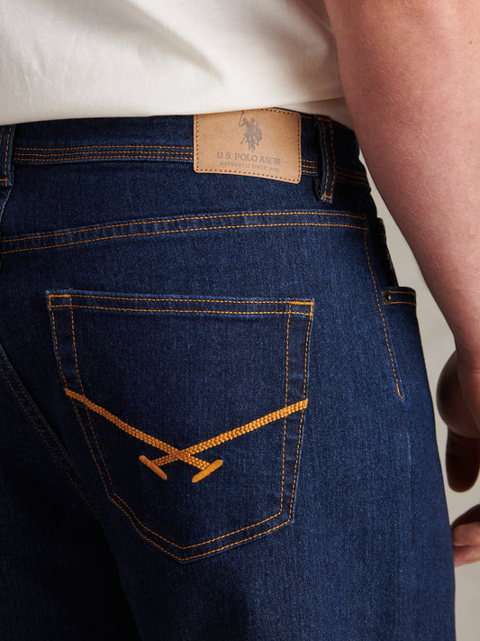 Mens Comfort Stretch Tapered Fit Jeans Rinse Wash