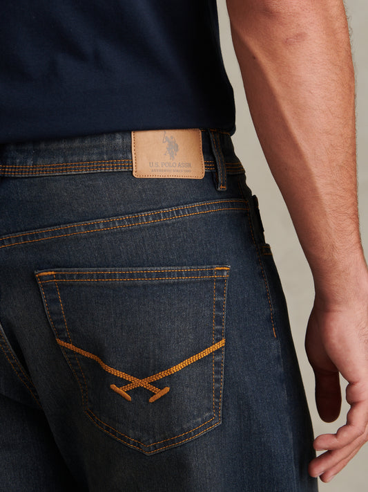 Mens Comfort Stretch Tapered Fit Jeans Blue Grey Wash