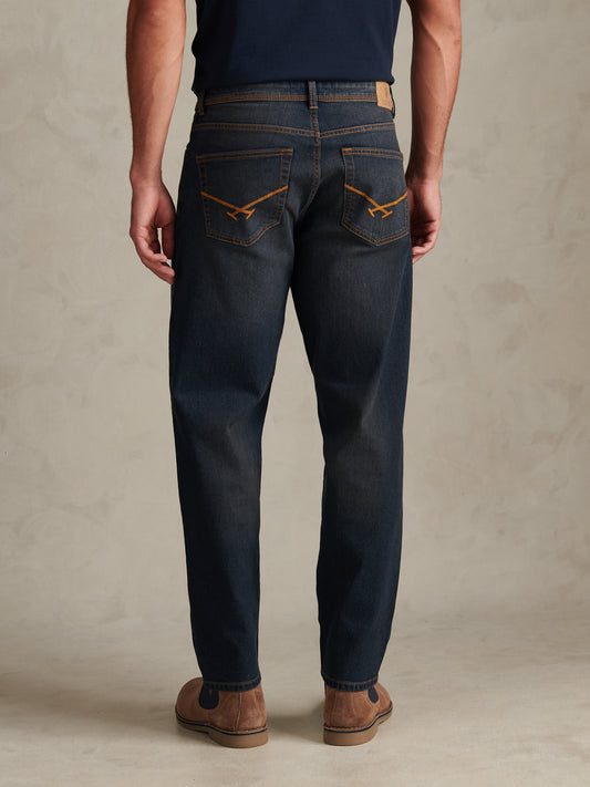 Mens Comfort Stretch Tapered Fit Jeans Blue Grey Wash