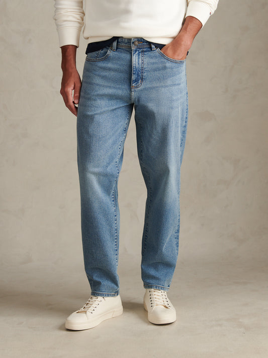 Mens Comfort Stretch Tapered Fit Jeans Worn Wash