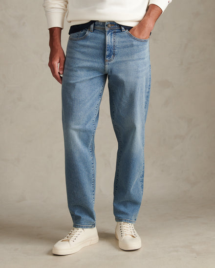 Mens Comfort Stretch Tapered Fit Jeans Worn Wash