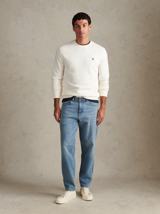Mens Comfort Stretch Tapered Fit Jeans Worn Wash