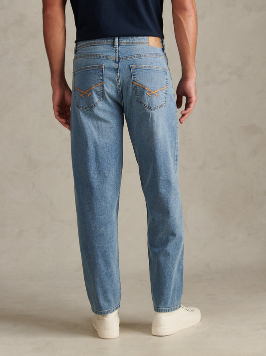 Mens Comfort Stretch Tapered Fit Jeans Worn Wash