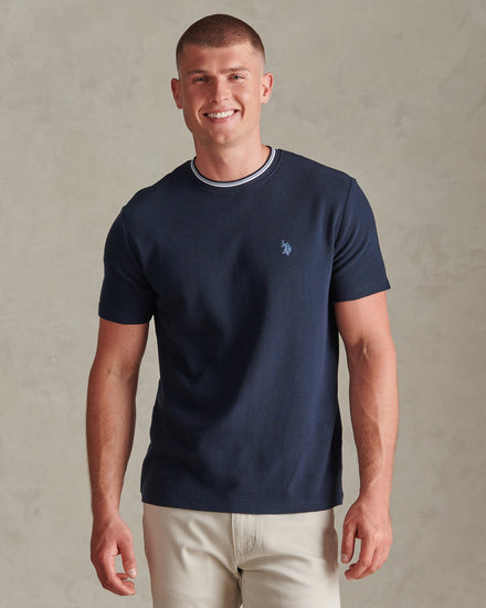 Mens Honeycomb Pique Tipped T-Shirt Dark Sapphire Navy / Moonlight Blue DHM