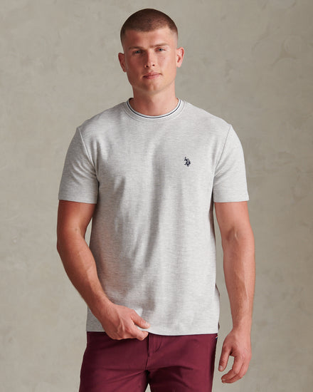 Mens Honeycomb Pique Tipped T-Shirt Light Grey Marl
