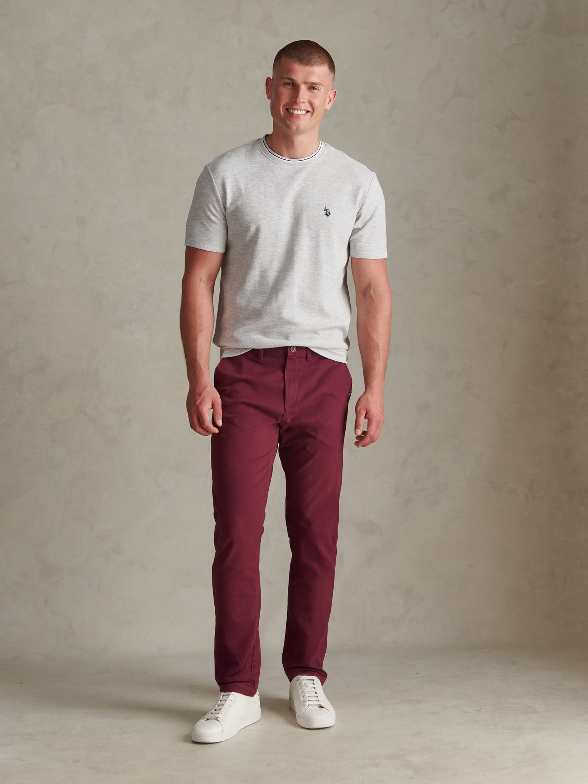 Mens Honeycomb Pique Tipped T-Shirt Light Grey Marl
