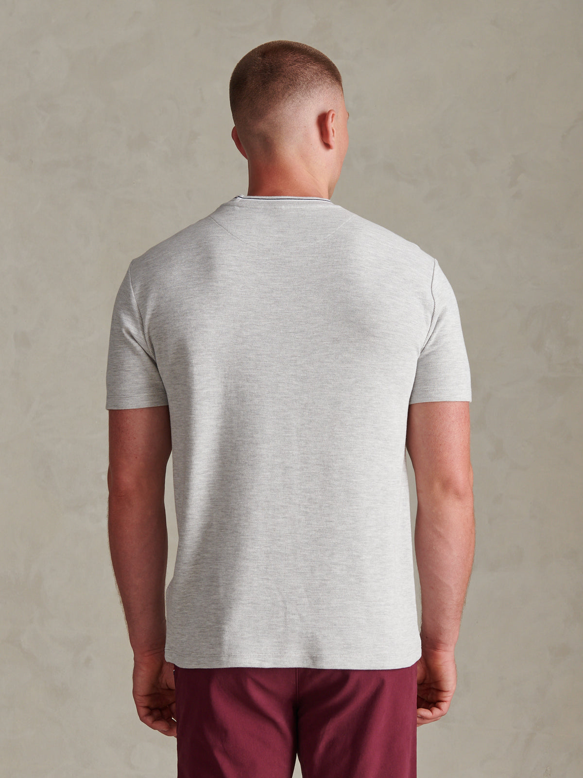 Mens Honeycomb Pique Tipped T-Shirt Light Grey Marl