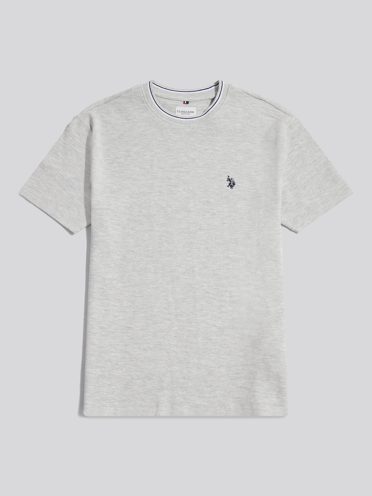 Mens Honeycomb Pique Tipped T-Shirt Light Grey Marl