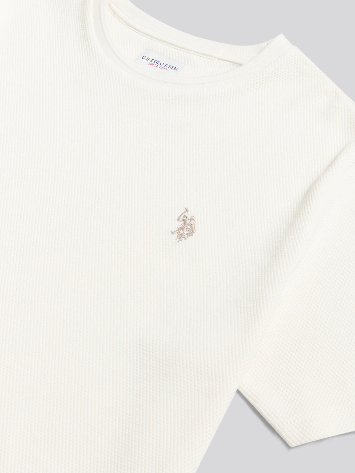 Mens Popcorn Texture Double Horsemen T-Shirt Whisper White