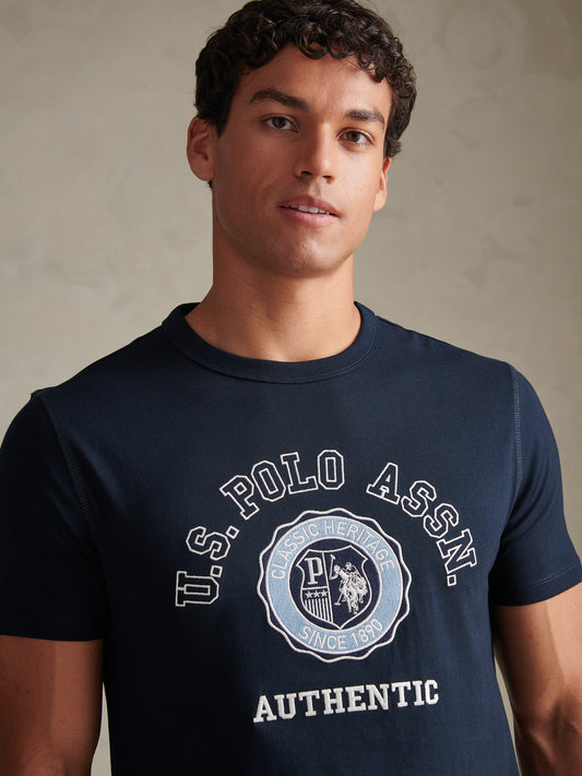 Mens Varsity Graphic T-Shirt Dark Sapphire Navy