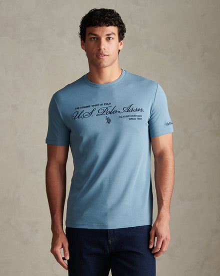 Mens Premium Script Embroidered T-Shirt Provinical Blue