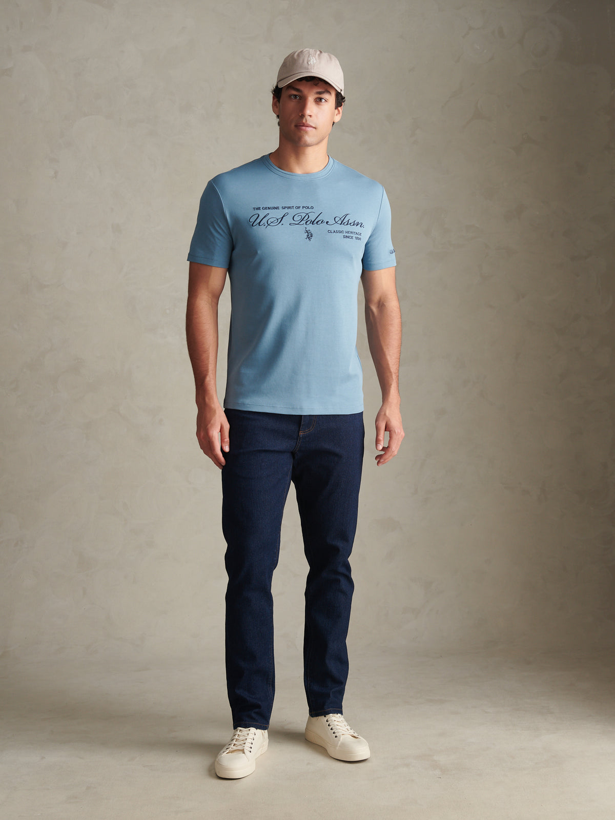 Mens Premium Script Embroidered T-Shirt Provinical Blue