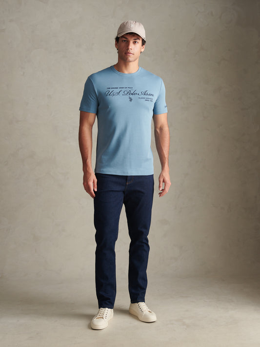 Premium Script Interlock Tshirt Provinical Blue