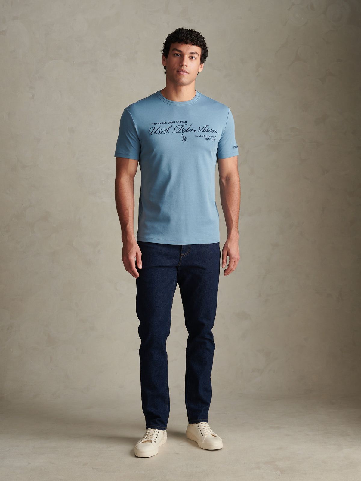 Mens Premium Script Embroidered T-Shirt Provinical Blue