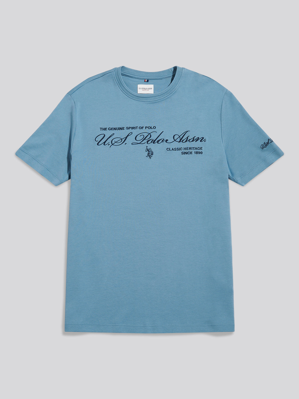 Mens Premium Script Embroidered T-Shirt Provinical Blue
