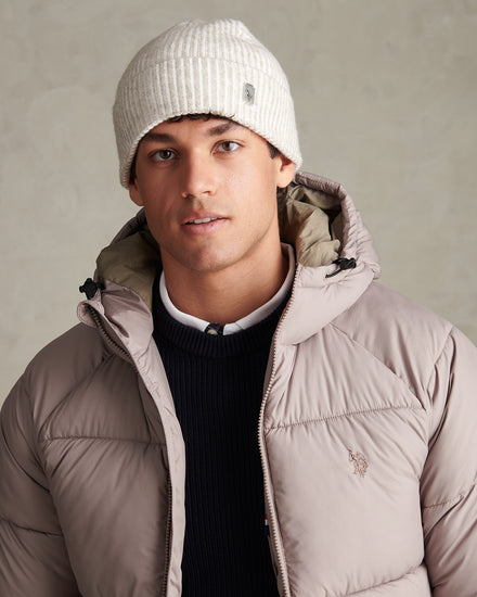 Mens Plated Rib Knit Beanie Nacreous Clouds
