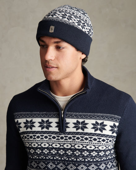 Mens Fair Isle Knit Beanie Dark Sapphire Navy