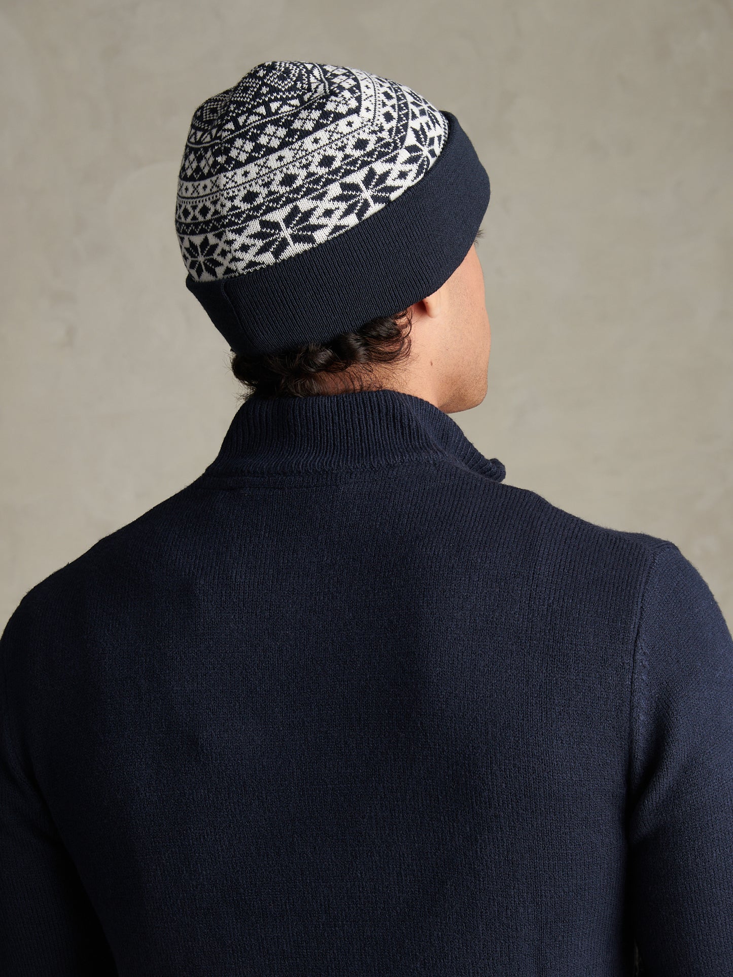 Mens Fair Isle Knit Beanie Dark Sapphire Navy
