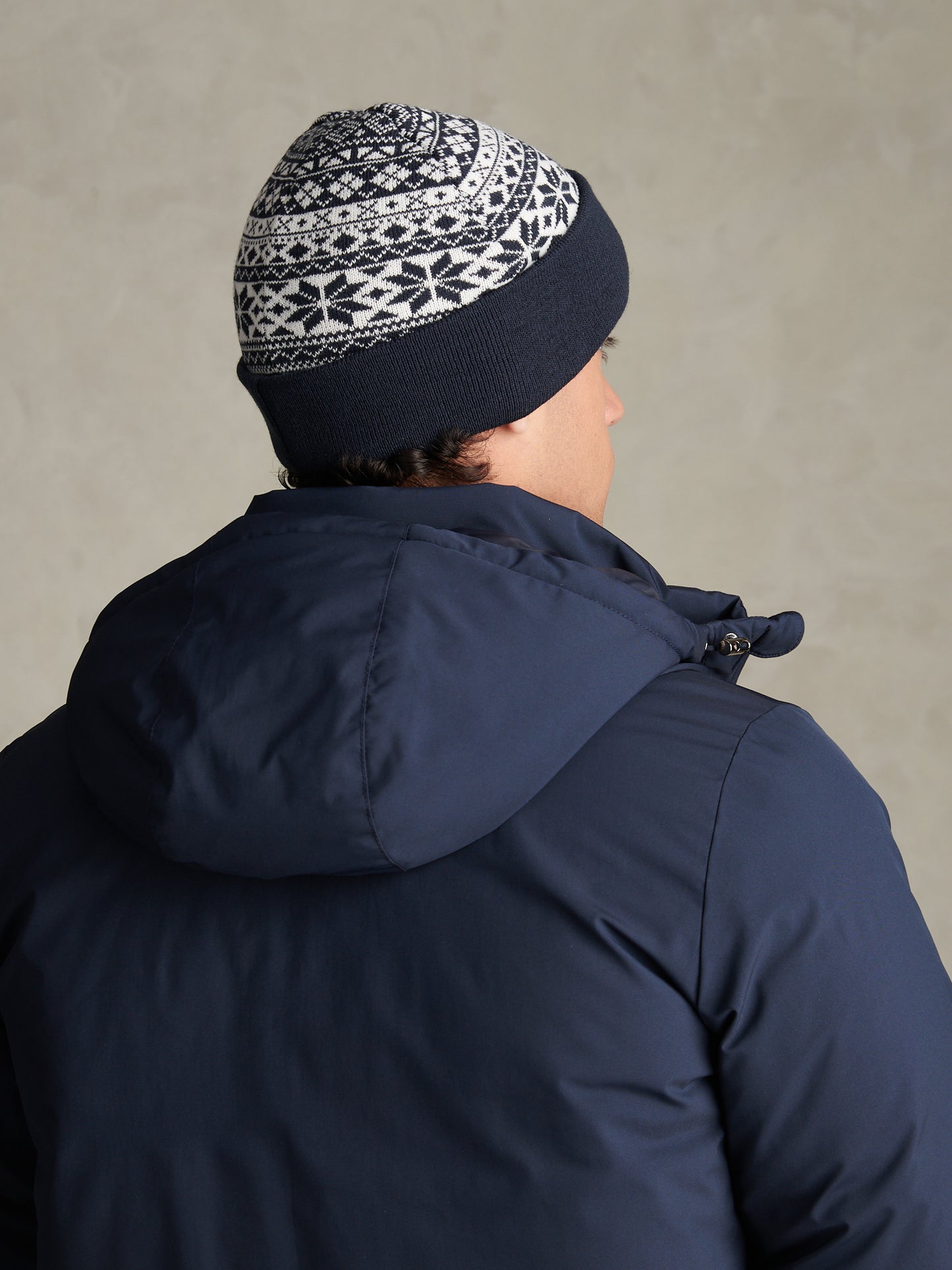 Mens Fair Isle Knit Beanie Dark Sapphire Navy