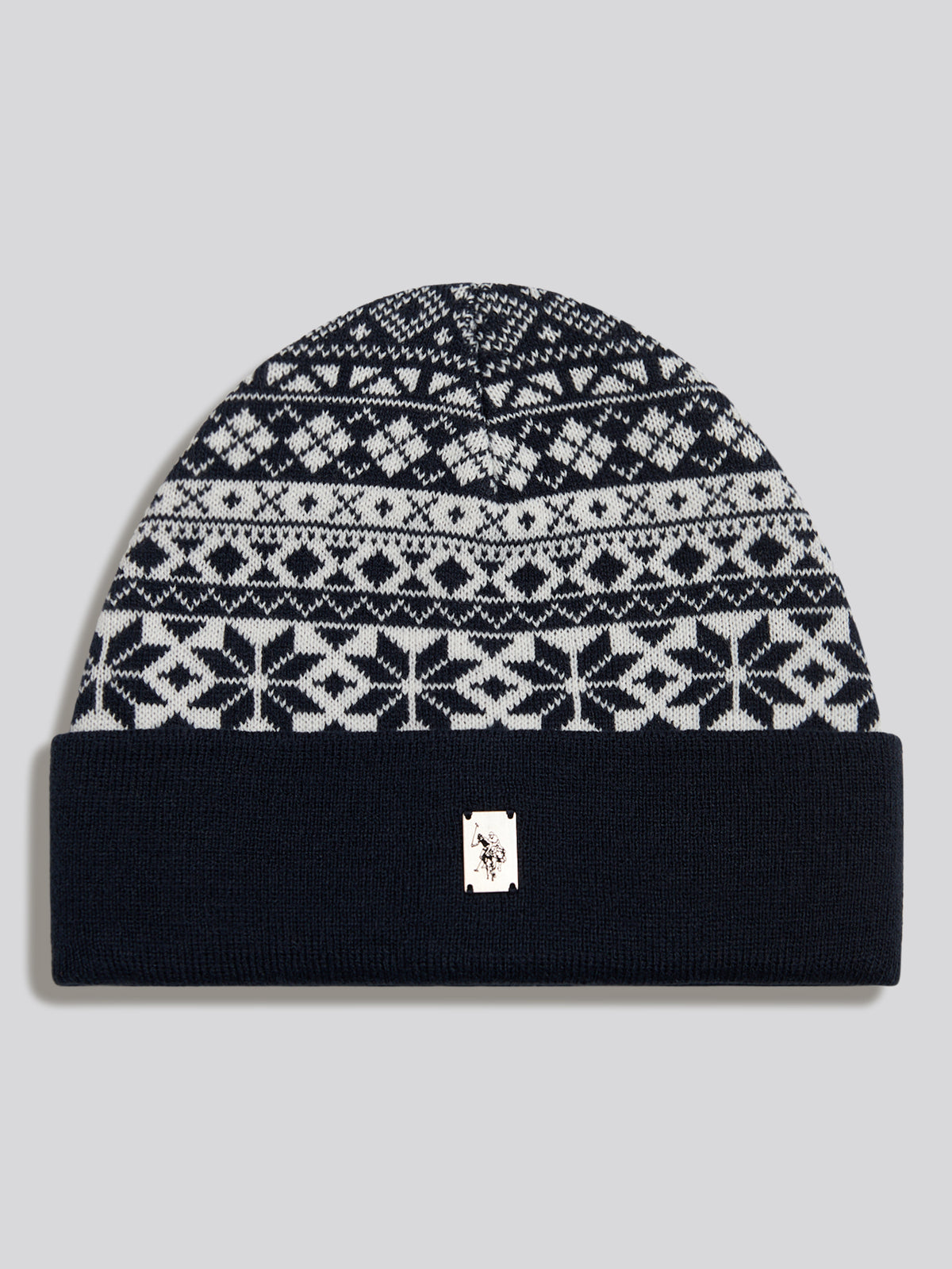 Mens Fair Isle Knit Beanie Dark Sapphire Navy