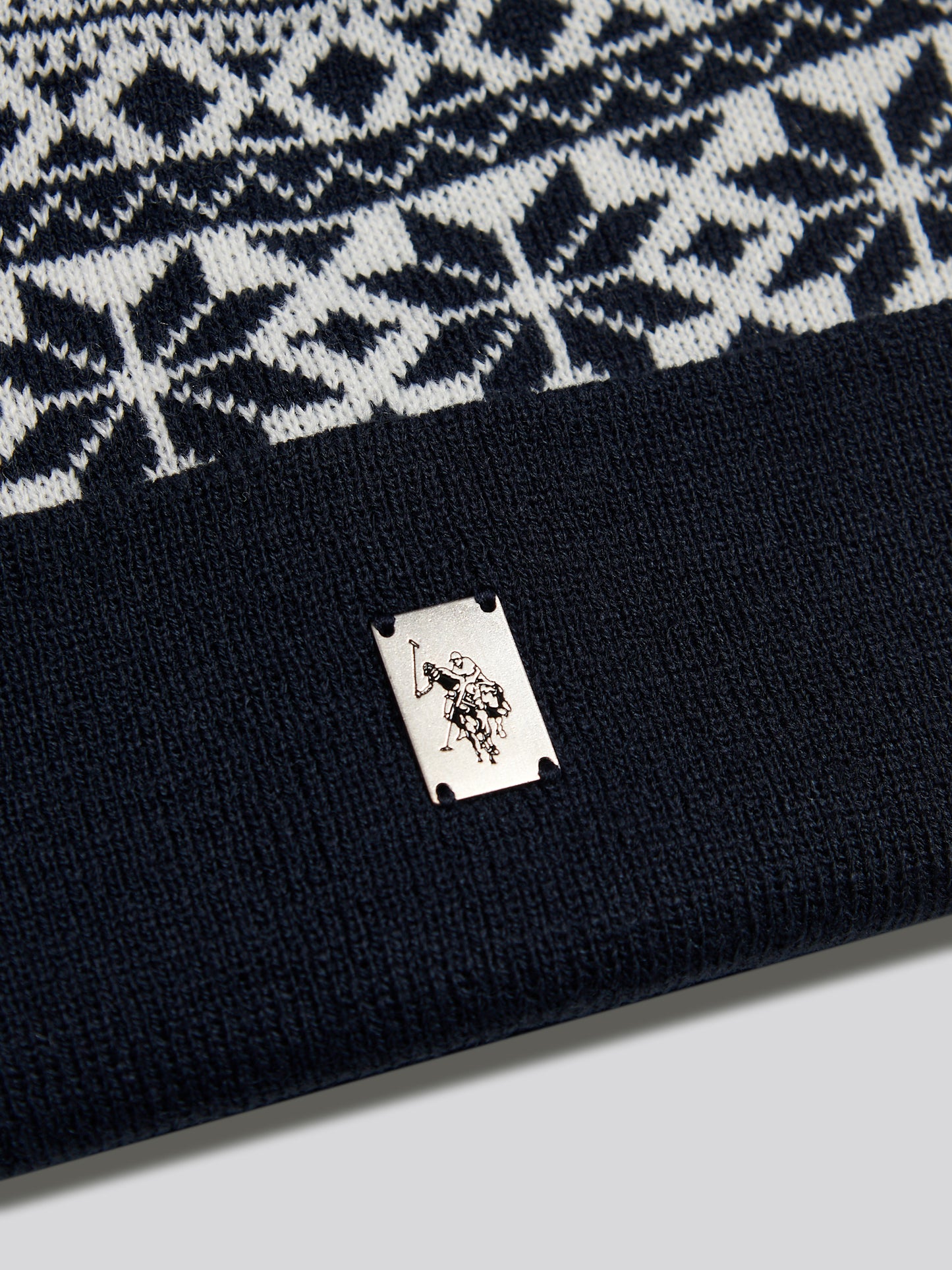 Mens Fair Isle Knit Beanie Dark Sapphire Navy