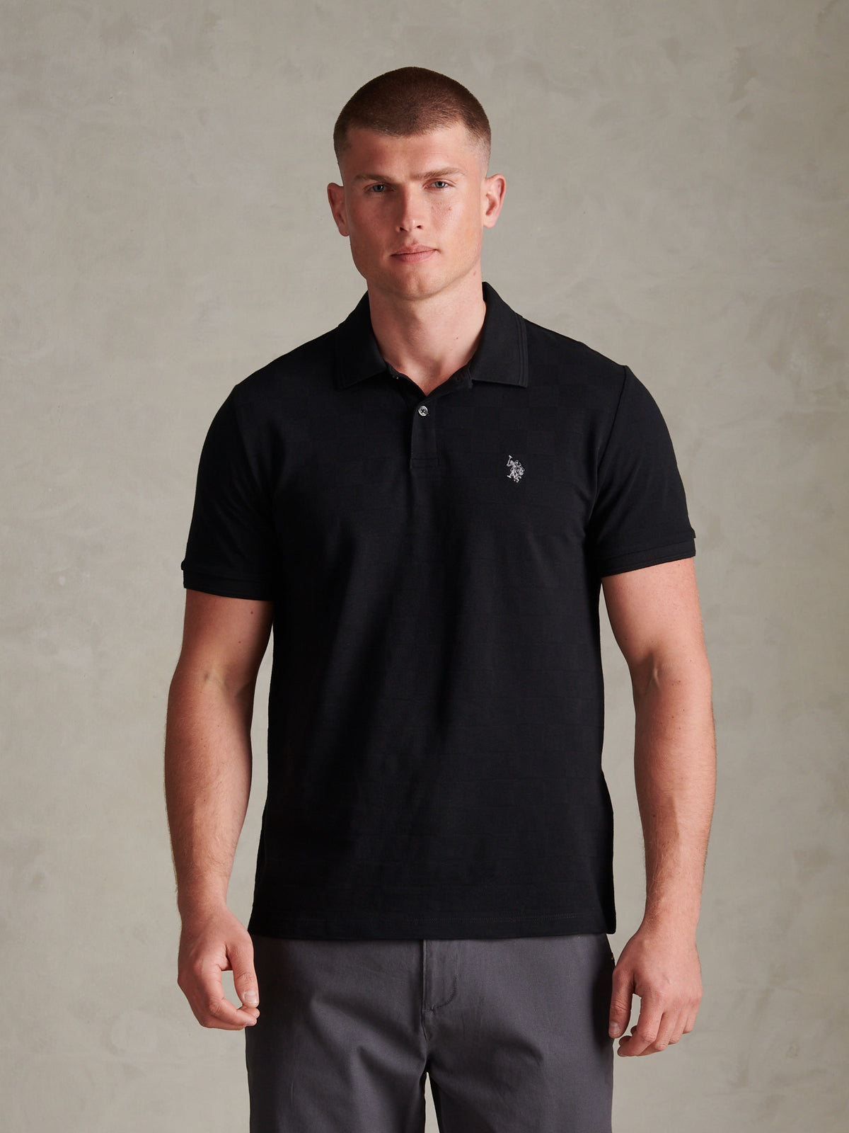 Mens Square Texture Tipped Polo Shirt Black