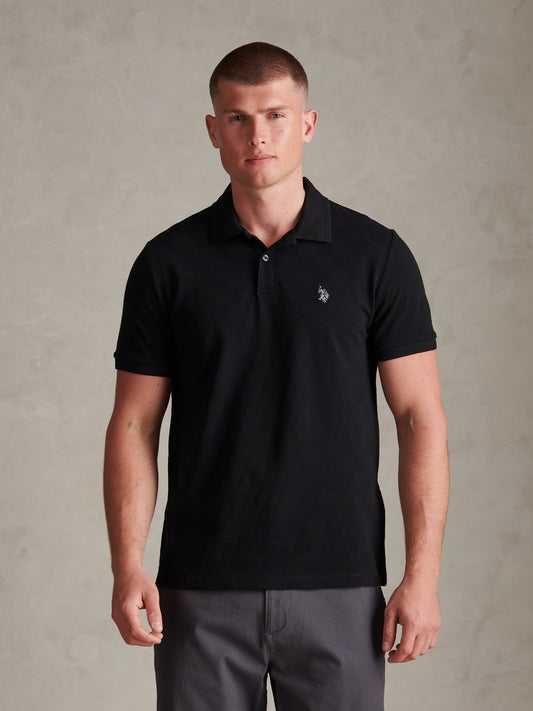 Sporty Square Texture Tipped SS Polo Black