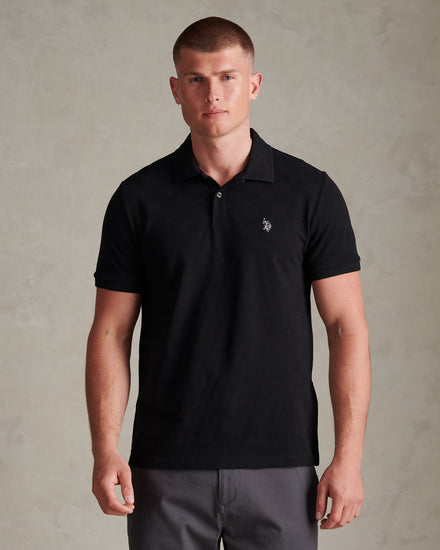Mens Square Texture Tipped Polo Shirt Black