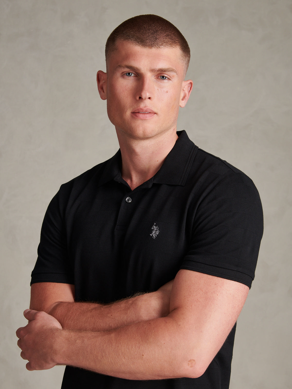 Mens Square Texture Tipped Polo Shirt Black