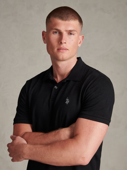 Sporty Square Texture Tipped SS Polo Black