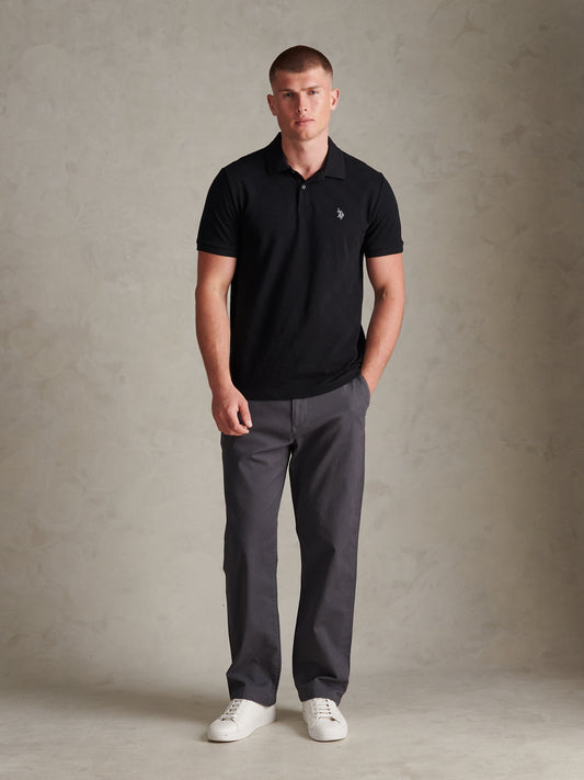 Sporty Square Texture Tipped SS Polo Black