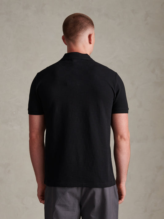 Sporty Square Texture Tipped SS Polo Black