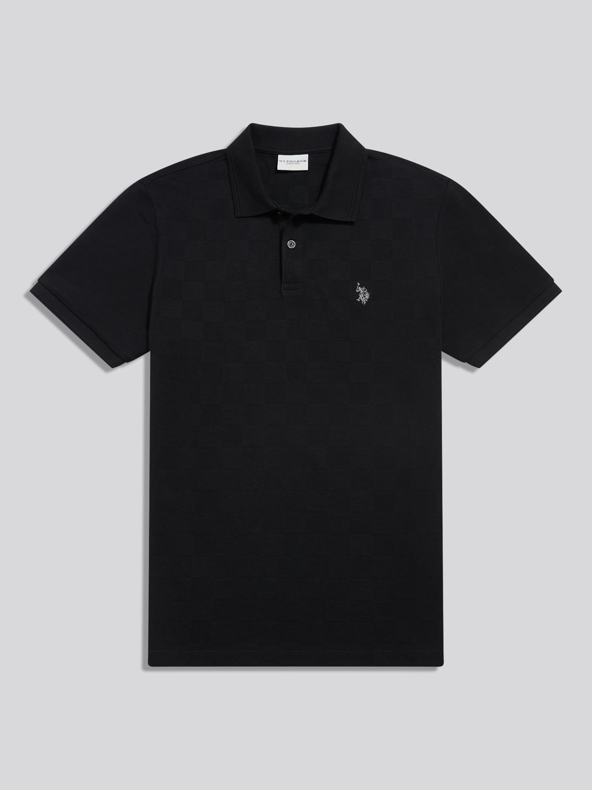 Mens Square Texture Tipped Polo Shirt Black