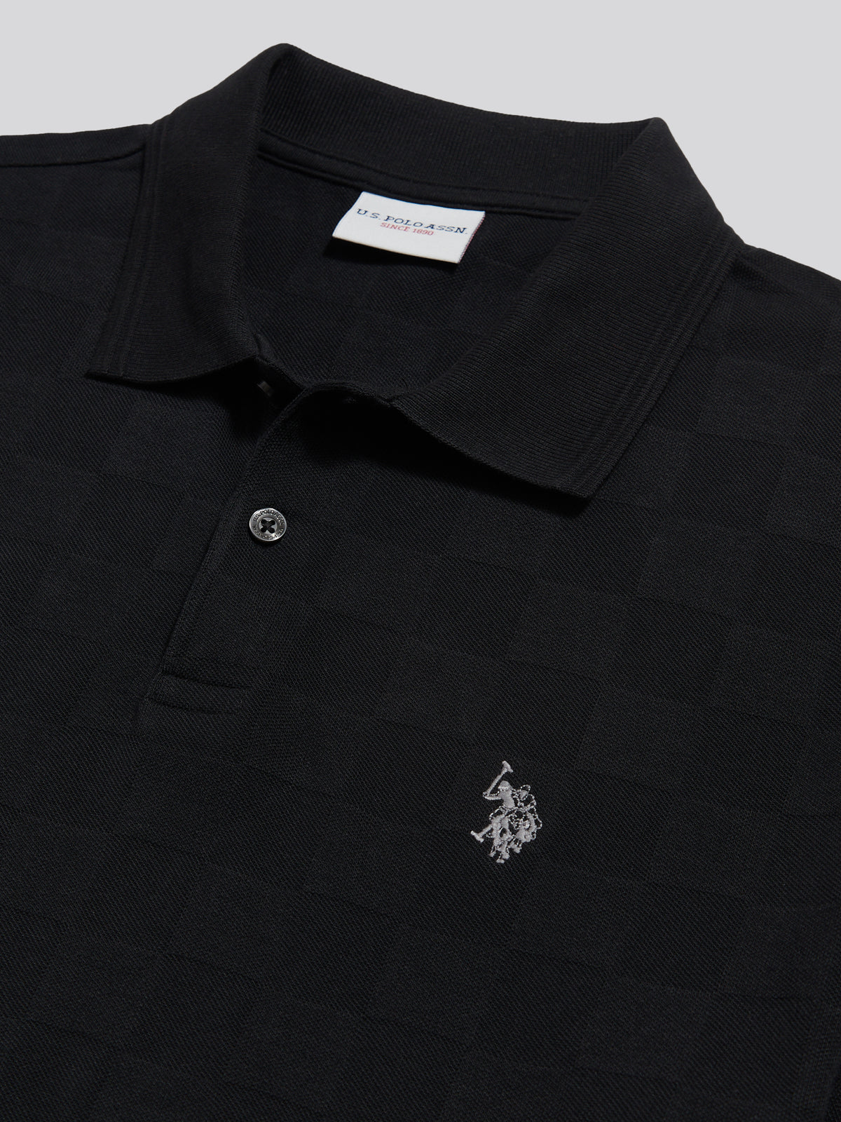 Mens Square Texture Tipped Polo Shirt Black
