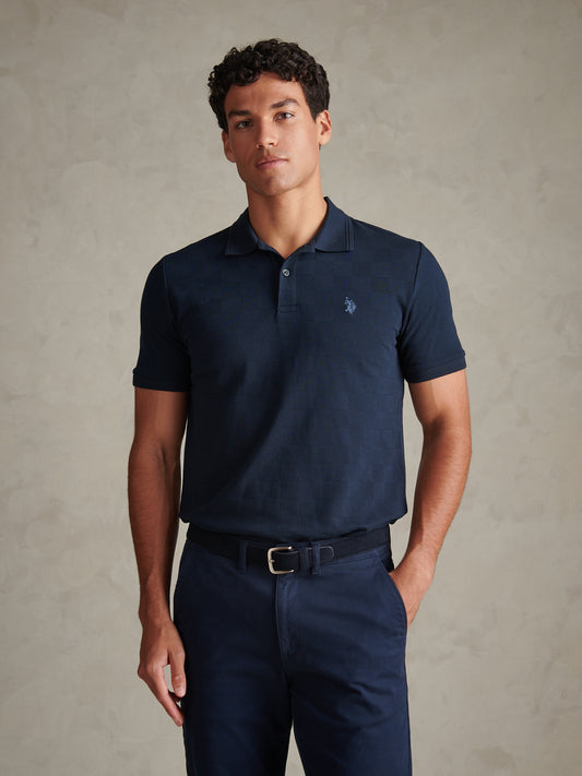 Mens Square Texture Tipped Polo Shirt Dark Sapphire Navy / Moonlight Blue DHM
