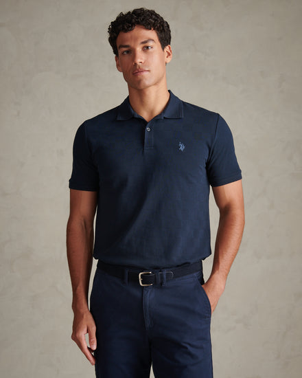 Mens Square Texture Tipped Polo Shirt Dark Sapphire Navy / Moonlight Blue DHM