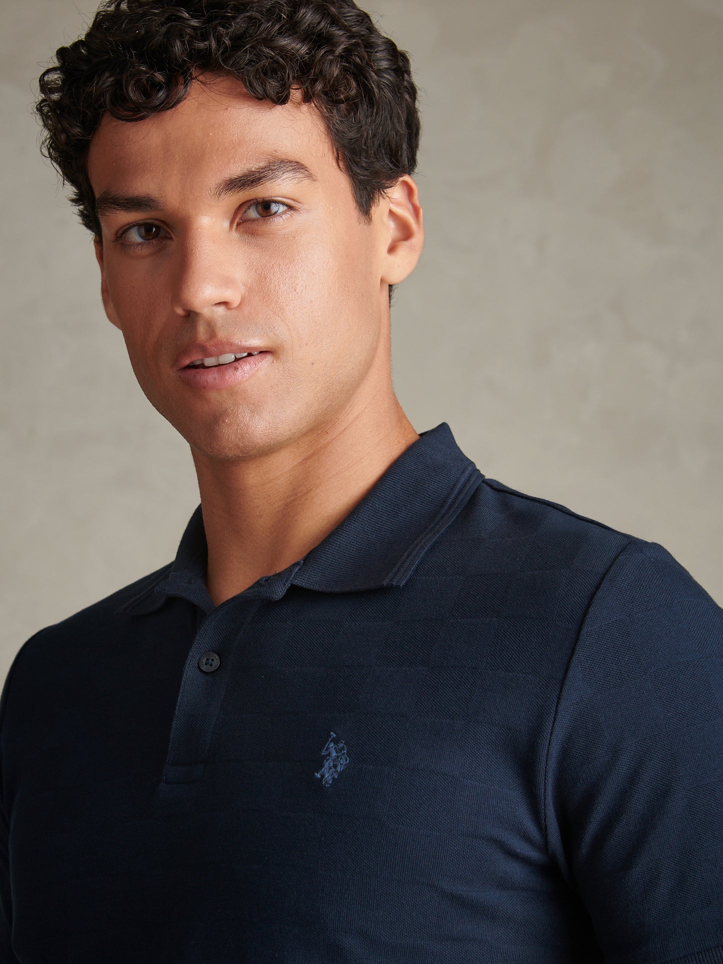 Mens Square Texture Tipped Polo Shirt Dark Sapphire Navy / Moonlight Blue DHM
