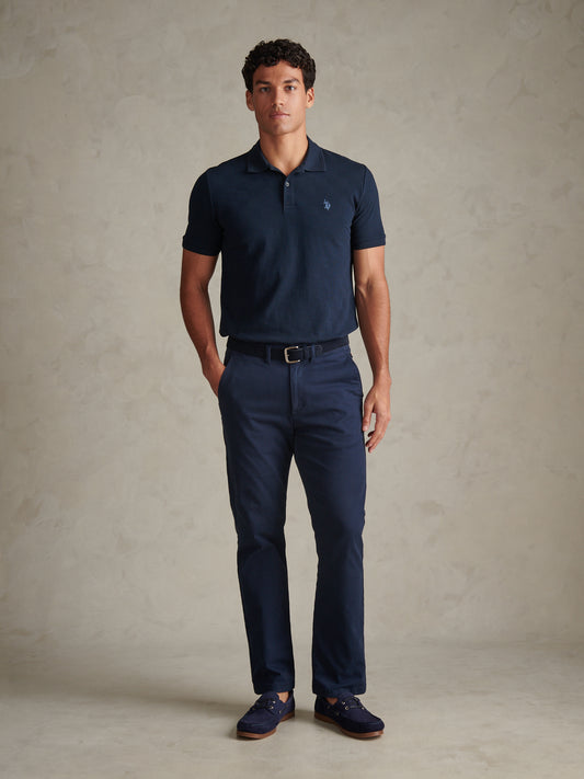 Mens Square Texture Tipped Polo Shirt Dark Sapphire Navy / Moonlight Blue DHM