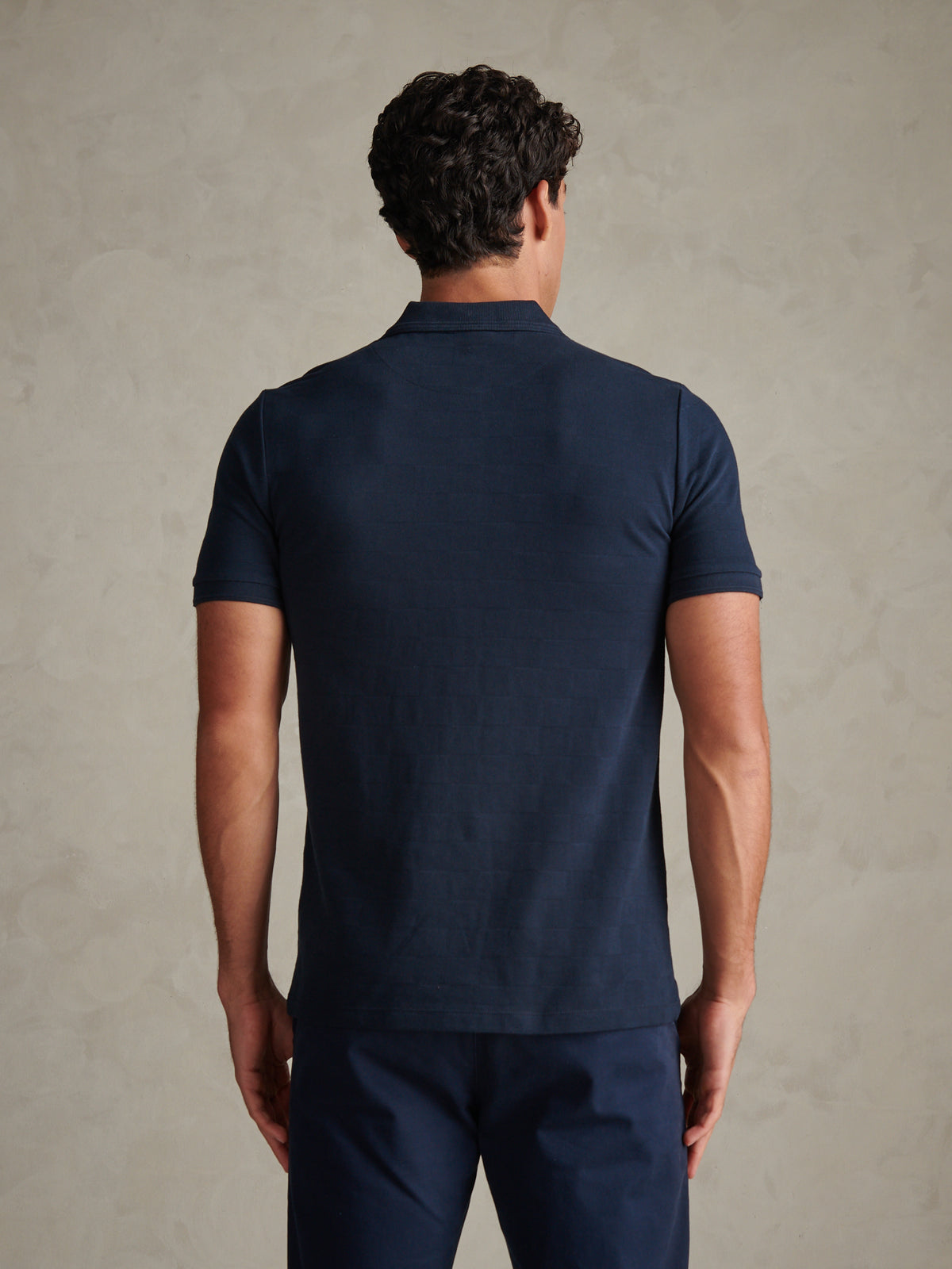 Mens Square Texture Tipped Polo Shirt Dark Sapphire Navy / Moonlight Blue DHM