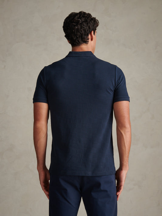 Mens Square Texture Tipped Polo Shirt Dark Sapphire Navy / Moonlight Blue DHM