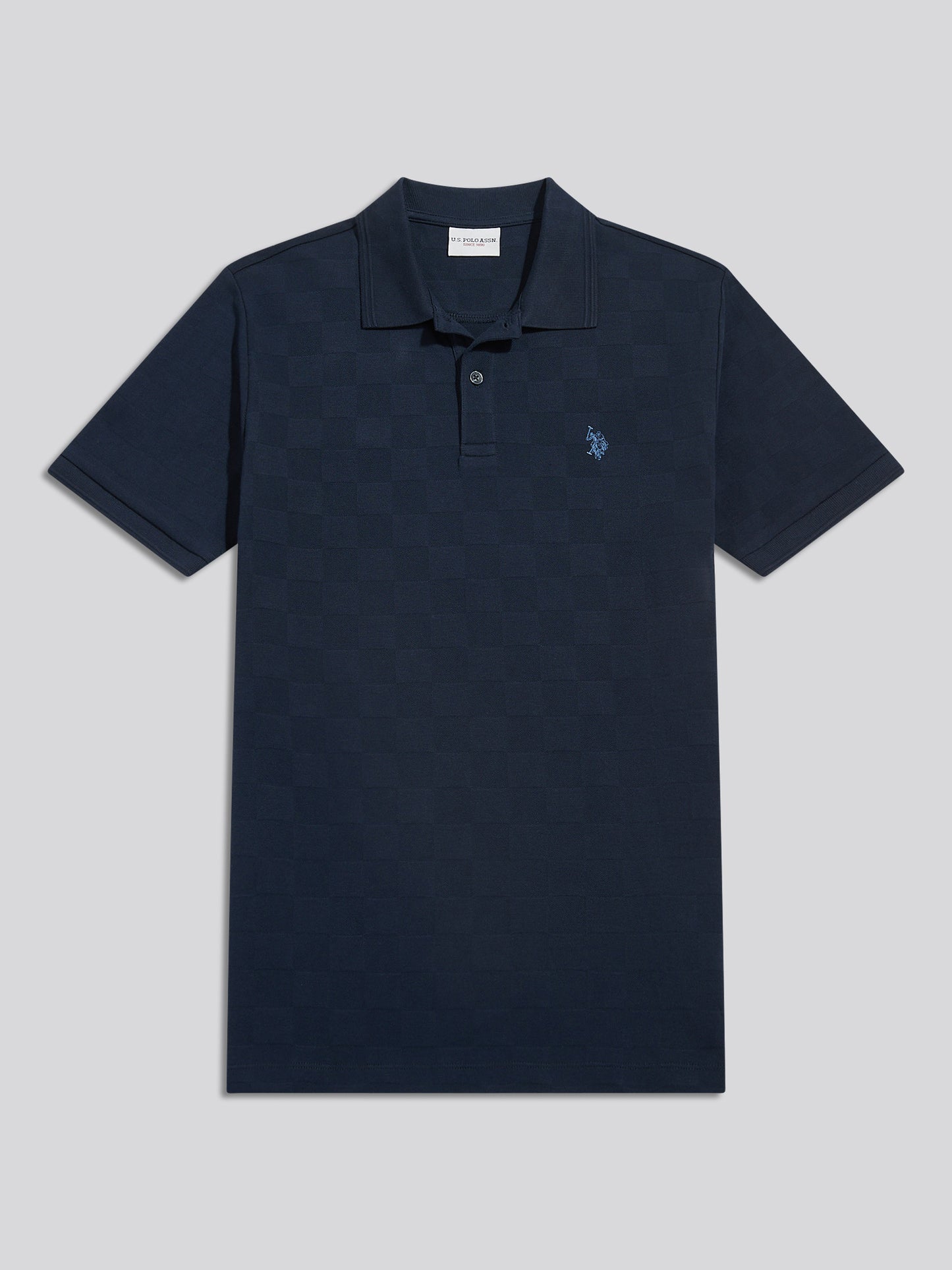 Mens Square Texture Tipped Polo Shirt Dark Sapphire Navy / Moonlight Blue DHM
