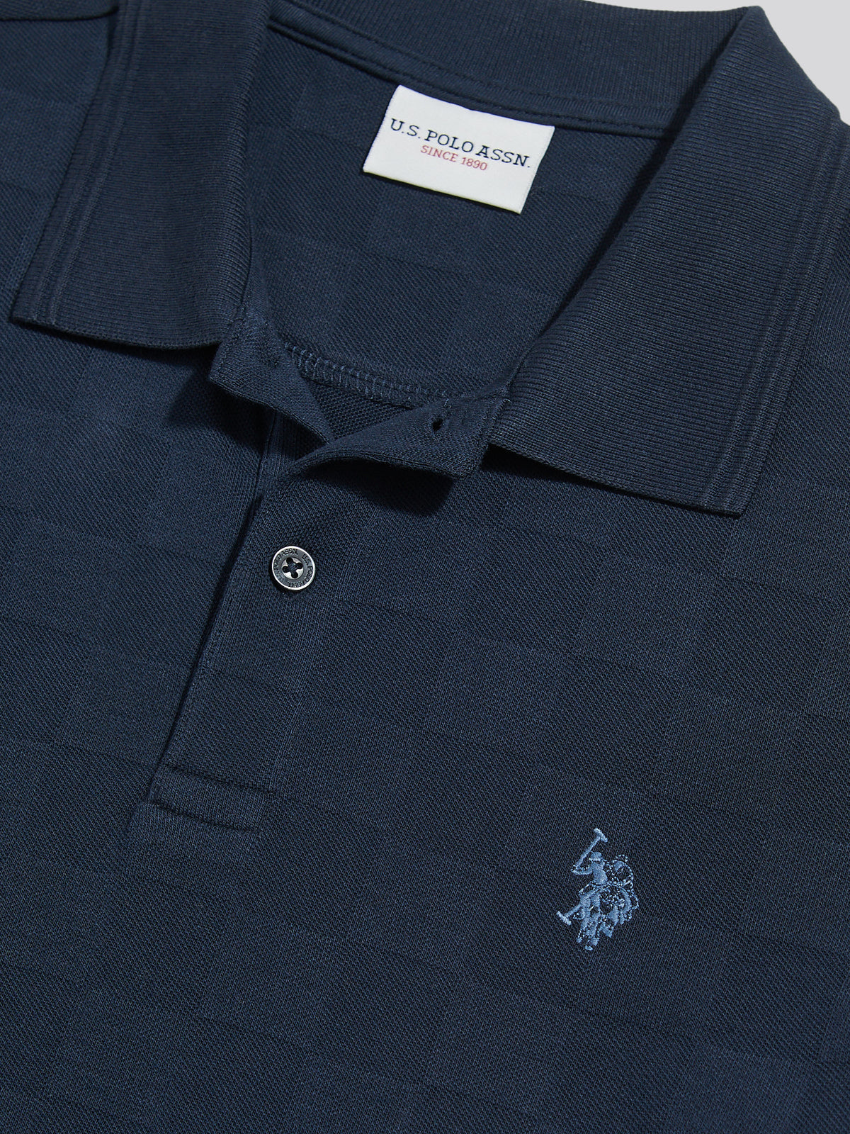 Mens Square Texture Tipped Polo Shirt Dark Sapphire Navy / Moonlight Blue DHM