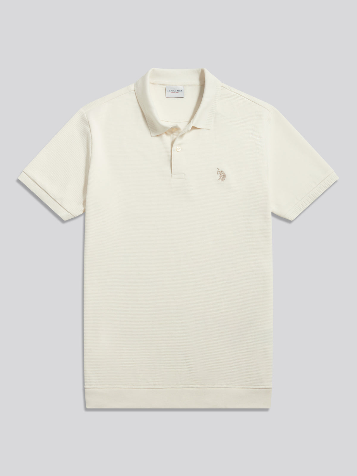 Mens Raised Horizontal Texture Pique Polo Shirt Whisper White