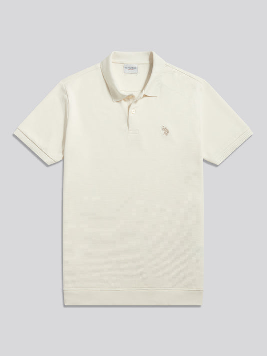 Mens Raised Horizontal Texture Pique Polo Shirt Whisper White