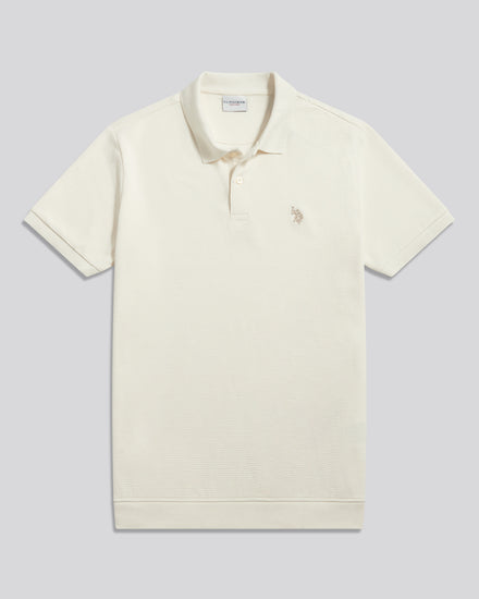 Mens Raised Horizontal Texture Pique Polo Shirt Whisper White